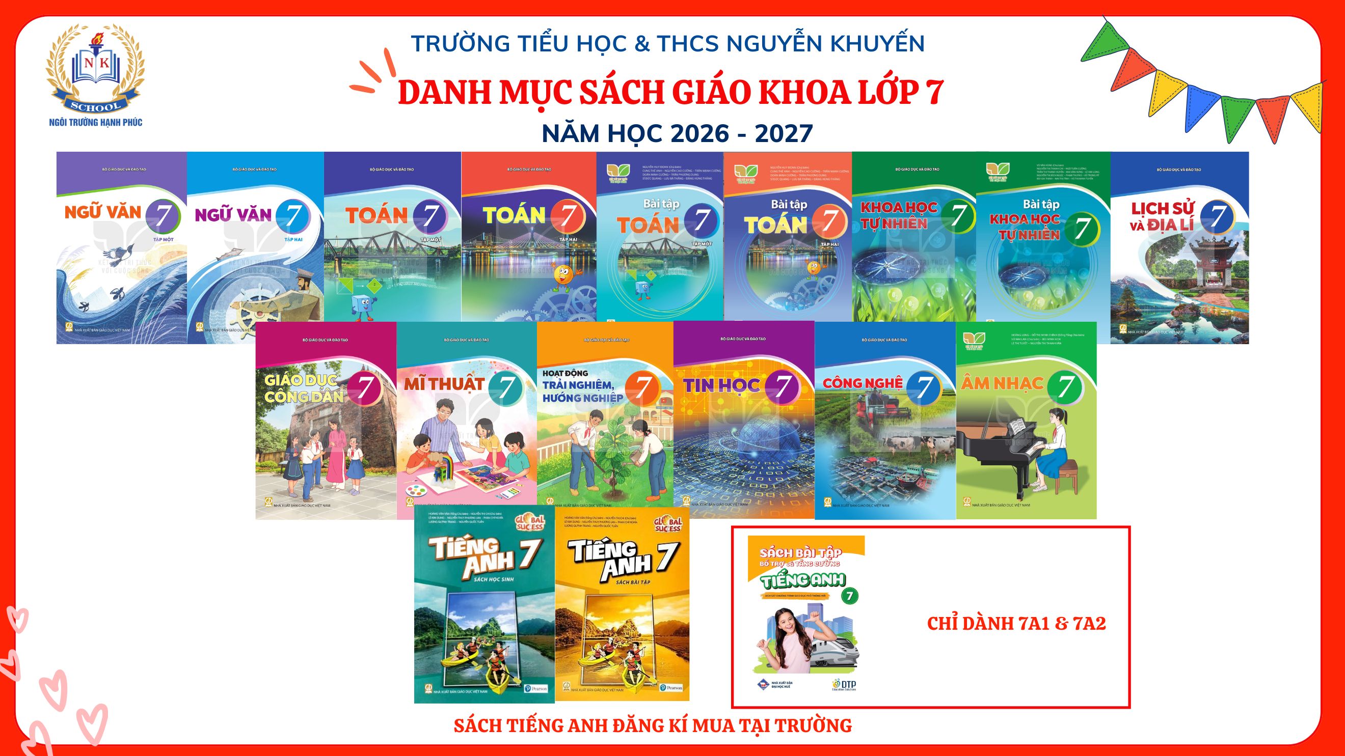 THÔNG BÁO DANH MỤC SÁCH GIÁO KHOA LỚP 7 NĂM HỌC 2026 - 2027